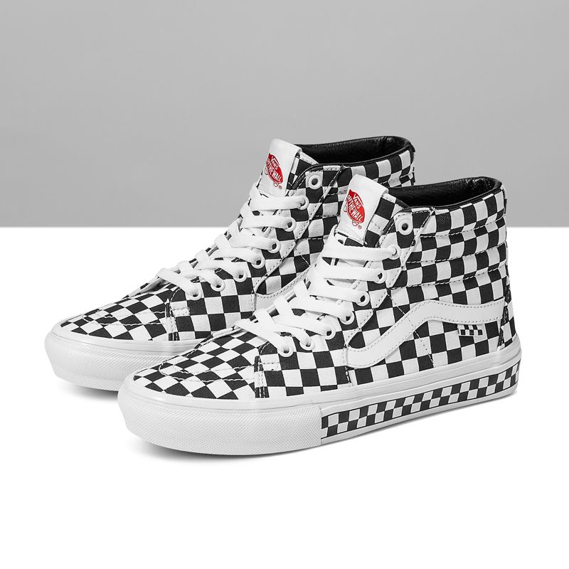 Vans Checkerboard Sk8-Hi Skateschuhe Damen White/Black | Österreich-OGD471802