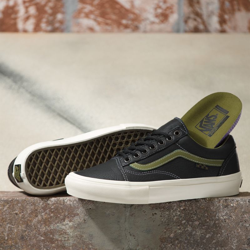 Vans Butter Leder Skate Old Skool Skateschuhe Damen Black/Green | Österreich-FUR478526